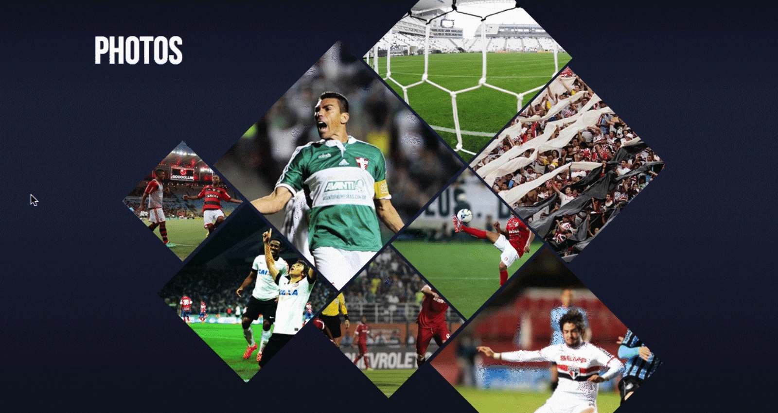 Animated demo showing the photo gallery interaction, including hover and click behavior on player images.